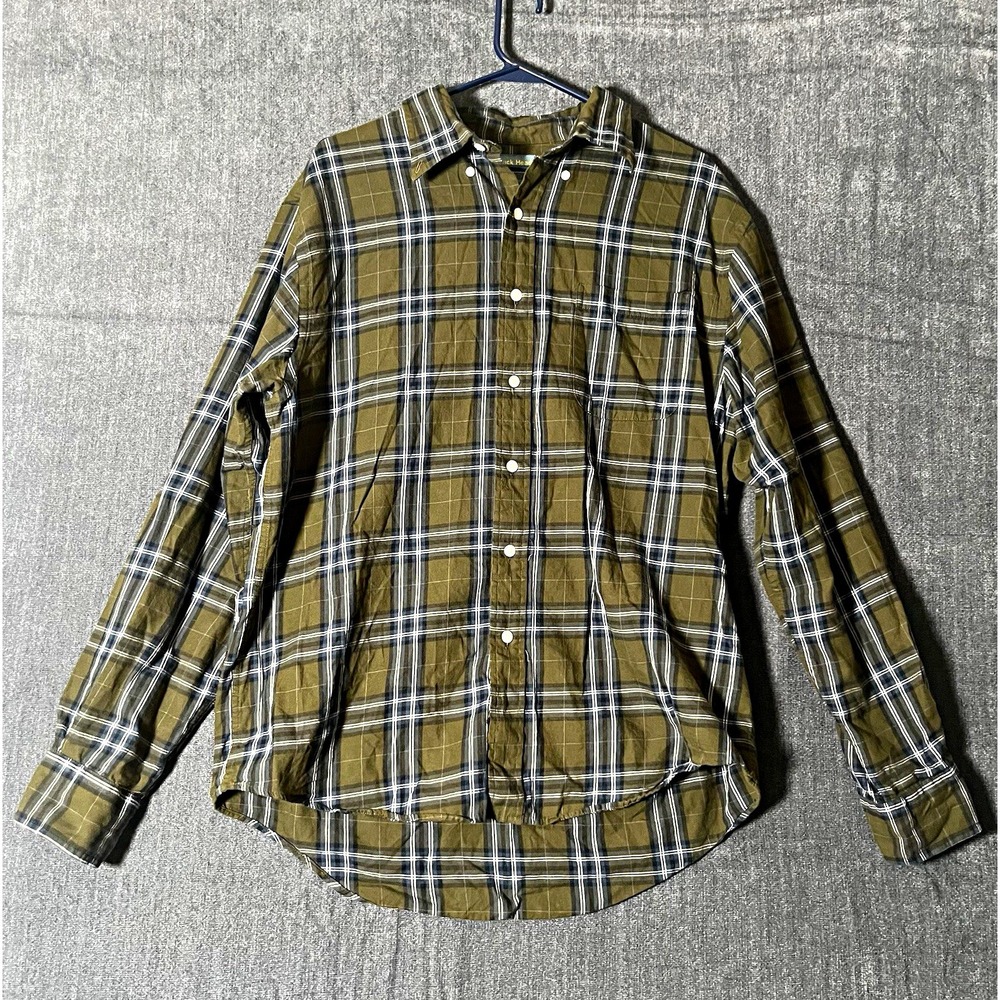 Duck Head Classic Shirt Mens L Green Blue White Plaid Long Sleeve Button Up